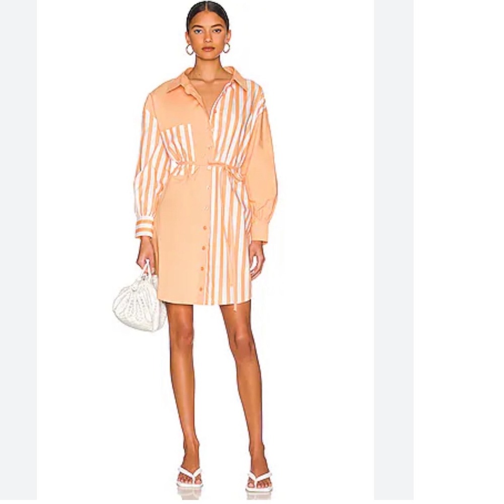 Ena Pelly Bree Cotton Shirt Dress in Melon Stripe Size 4 Revolve